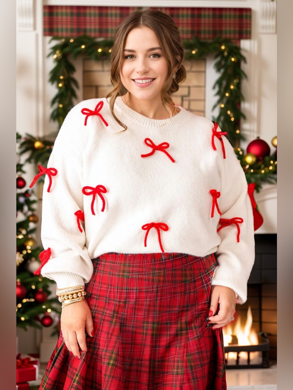 Bow Trim Round Neck Long Sleeve Sweater